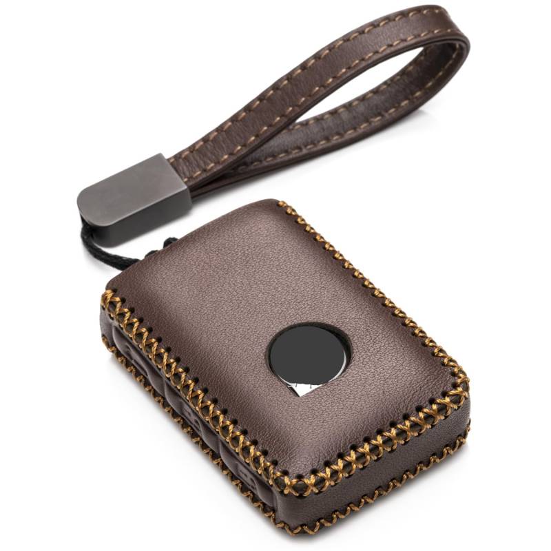 Vitodeco Genuine Leather Smart Key Fob Case Cover Protector with Leather Key Chain for 2019-2021 Volvo XC60, XC90, S90, V90 (4-Button, Brown) von Vitodeco