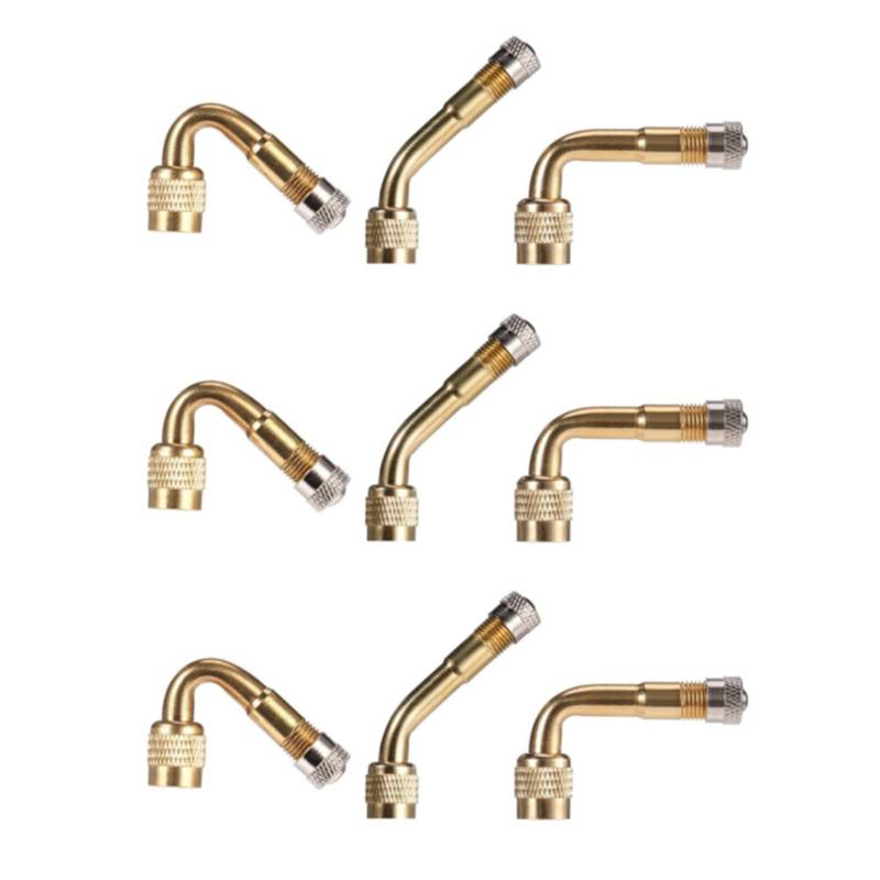 Viviance 45/90/135 Grad Winkel Messing Bike Air Reifen Ventil Extender Bike Motorrad Ventil Adapter Reifen aufblasbare Rohrverlängerung Adapter - Golden 1 Set 9Pcs von Viviance