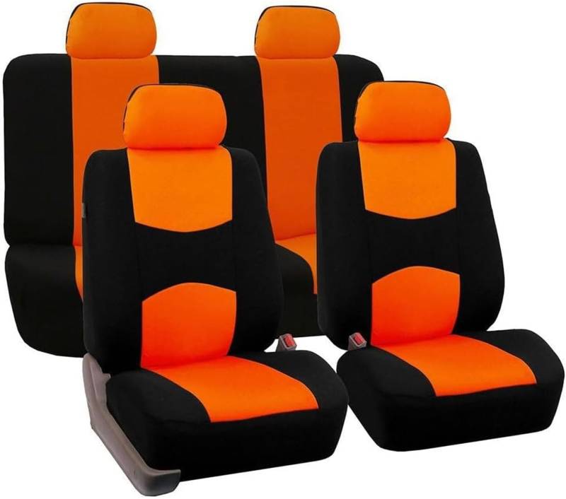 Vixaro Autositzbezüge, komplettes Set, universal, rutschfest, atmungsaktiv, passend für die meisten Autos, Seitenairbag-kompatibel, Orange, 9all von Vixaro