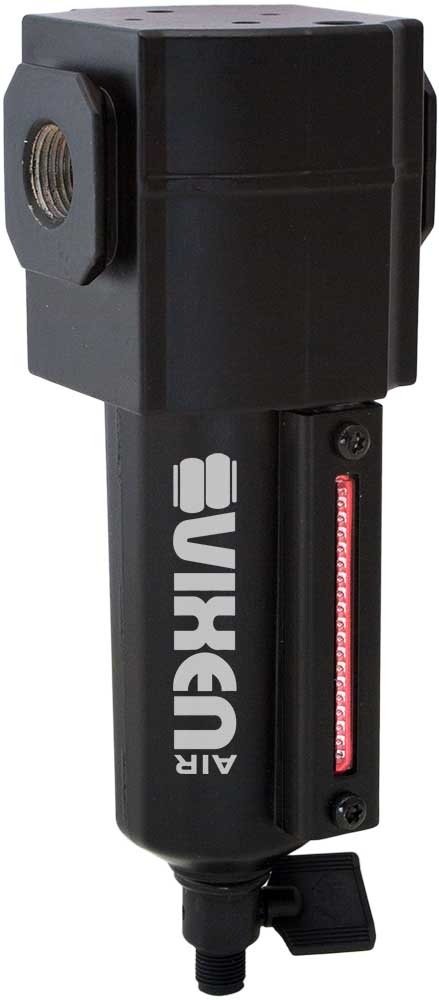 Vixen Air 3/8 Zoll NPT Inline-Aluminium-Luftfilter (Wasserabscheider/Abscheider) für Luftfahrt/Federung/Luftwerkzeuge, Schwarz VXF3938B von Vixen Air