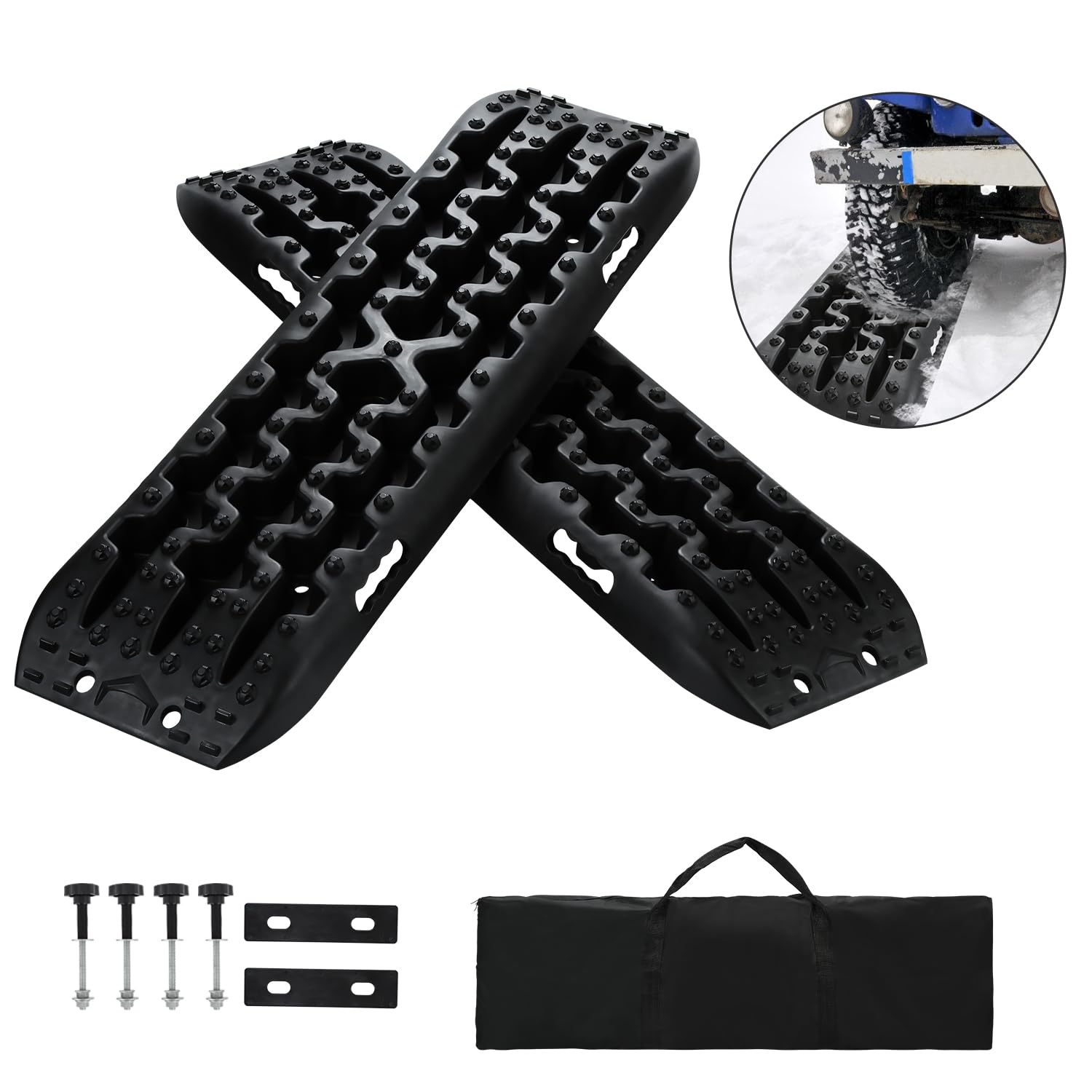 Vkechh 2 Stücke Sandbleche Anfahrhilfe Wohnmobil,Traction Mats, Schlamm Schnee Sand Recovery Board Offroad Tracks Traktionsmatte,mit Aufbewahrungstasche und Installationstool von Vkechh