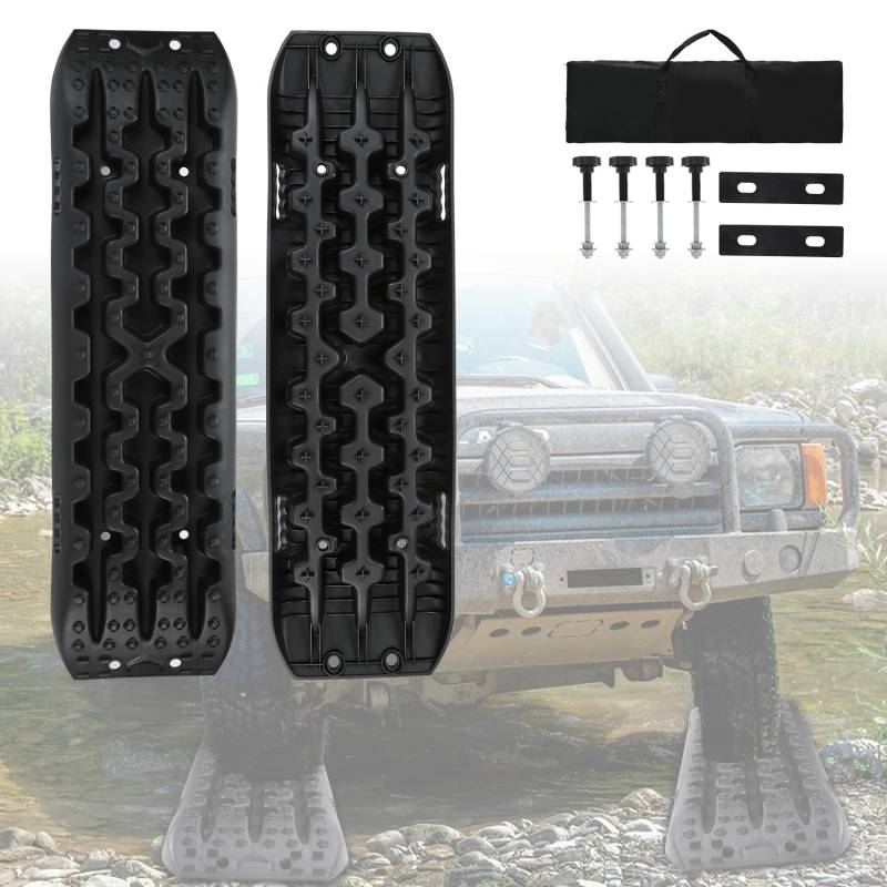 Vkechh 2 Stücke Sandbleche Anfahrhilfe Wohnmobil,Traction Mats, Schlamm Schnee Sand Recovery Board Offroad Tracks Traktionsmatte,mit Aufbewahrungstasche und Installationstool von Vkechh