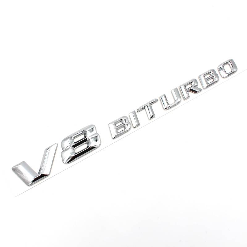 V8 Emblem Schriftzug Kunststoff mit Schaumstoff-Kleberückseite Badge (V8 Biturbo Chrom) von VmG-Store