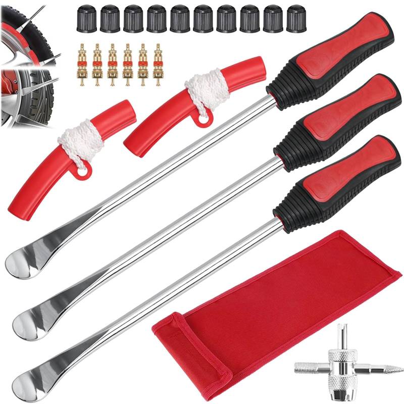 VnkloMes Reifenheber Reifen Montiereisen, Reifenheber Fahrrad Montierhebel Werkzeug, Tire Spoons Lever Iron Tool Kits mit 2 Felgenschutz Reifenmontage für Motorrad/Fahrrad/Wagen/Scooter von VnkloMes