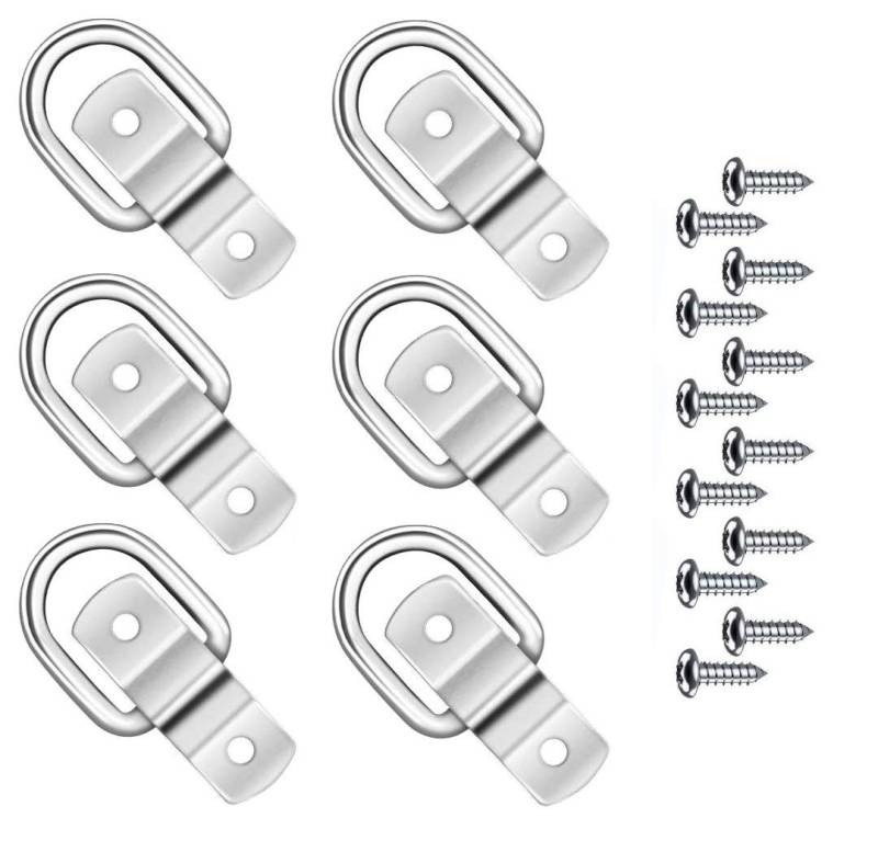 Voarge 6 Stücke D Ring Zurröse Aufbauzurrösen Zurring Zurrmulden Aufbauring Ring, mit 12 Schrauben für Ladungssicherung in Anhänger,LKW,Boot,PKWs,Kajak etc von Voarge