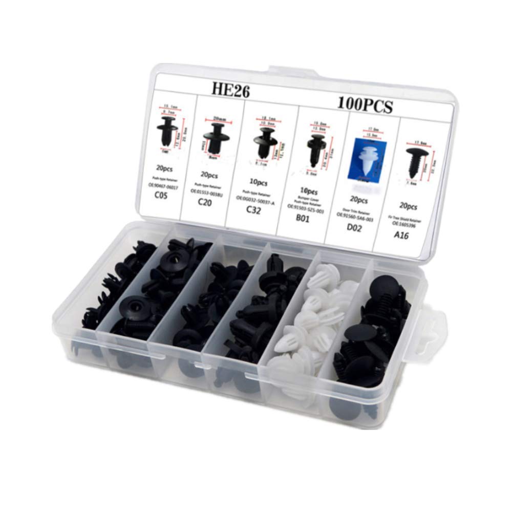 Voarge Befestigung Clips, Auto Karosserie Reparatur Nieten 100 Stücke Autotür Karte Panel Trim Clips Stoßstange Halter Push Niet Kit Universal von Voarge