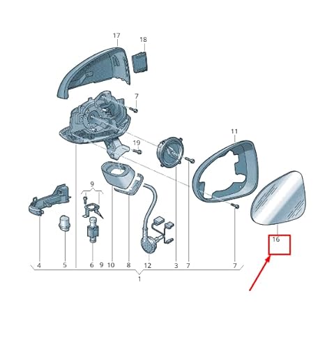 Passend für Spiegelglas für Tür vorne links für VW Touareg 7P 7P6857521D von Volkswagen