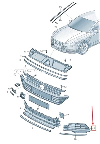 Passend für VW ARTEON 3H Kühlergrill Stoßstange Vorne Links 3G88536659B9 von Volkswagen