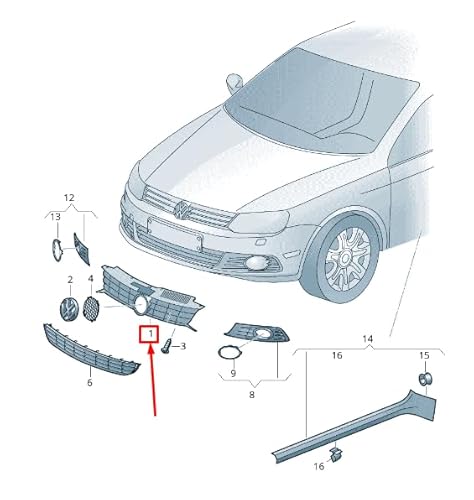 Passend für VW EOS 1F Kühlergrill 1Q0853651AP 041 1Q0853651AP041 von Volkswagen