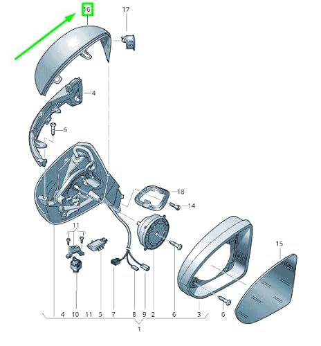 Passend für VW PASSAT B8 3G Abdeckung Spiegelrahmen vorne rechts 3G0857538HGRU von Volkswagen
