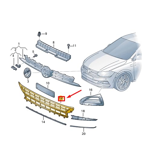 Passend für VW POLO AW MK6 Kühlergrill vorne mittig für Stoßstange unten 2G08536779B9 von Volkswagen