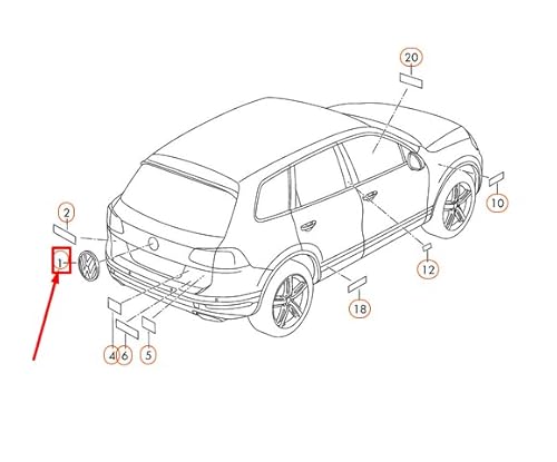 Passend für VW Touareg 7P, Heckklappe, hochglanzpoliertes Chrom, VW-Emblem 7P6853630EFOD von Volkswagen