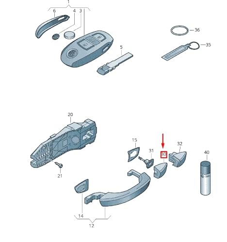 Passend für VW Touareg 7P MK2 Türgriffkappe vorne links LHD 7P6837879GRU von Volkswagen