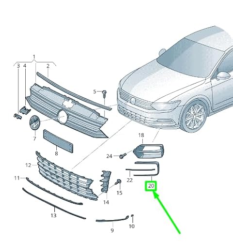 Passend für Volkswagen Passat B8 3G – Zierleiste für Stoßstange vorne rechts, Lüftungsschlitz, 3G0853794GRU von Volkswagen