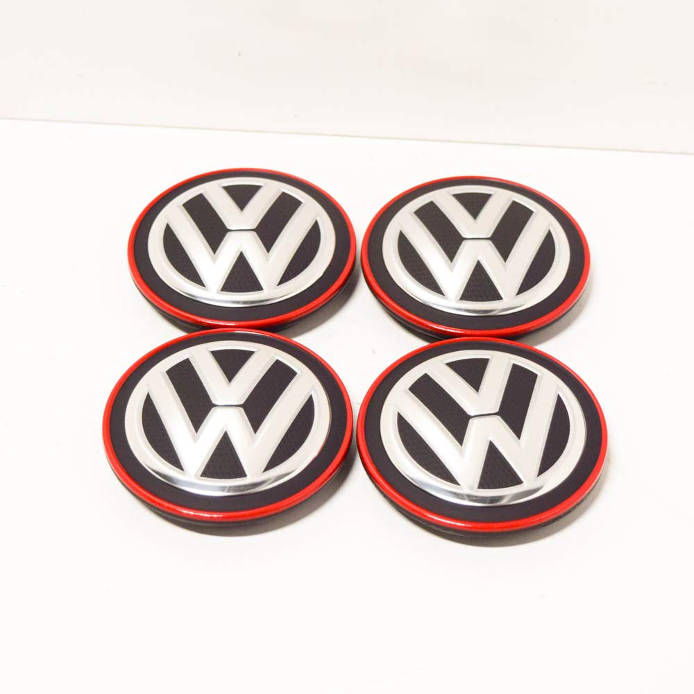 Volkswagen VAG Ersatzteil Original Set 4 Teile x Radkappen Mitte Räder Alufelgen (Chrom/Rot), 5G0601171BLYC von VAG