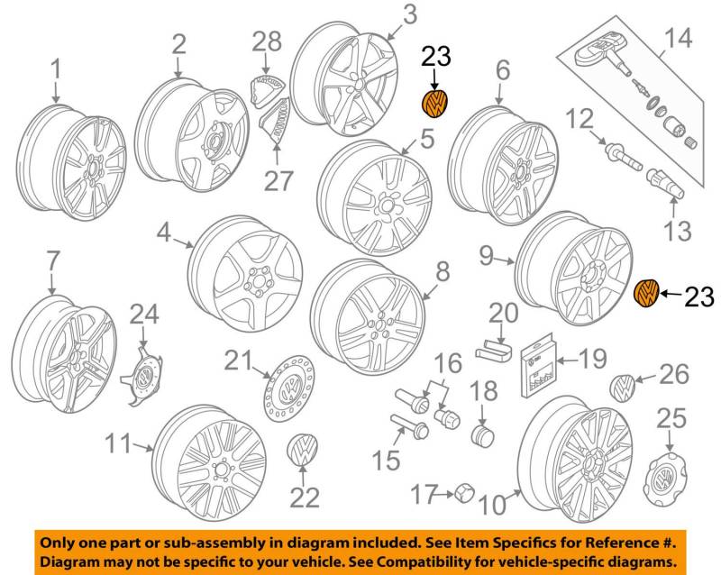 Volkswagen Radkappe - 1J0-601-171-XRW, Metallische Legierung mit Silberfinish, Schwarz, Legierung, Speichen-Clip von Volkswagen