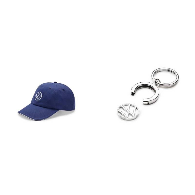 Volkswagen 000084300AT530 Basecap Kappe Cap Baseballcap blau, mit neuem VW Logo 000087010BT Schlüsselanhänger Pfandchip Einkaufswagenchip Keyring Anhänger, mit neuem VW Logo von Volkswagen