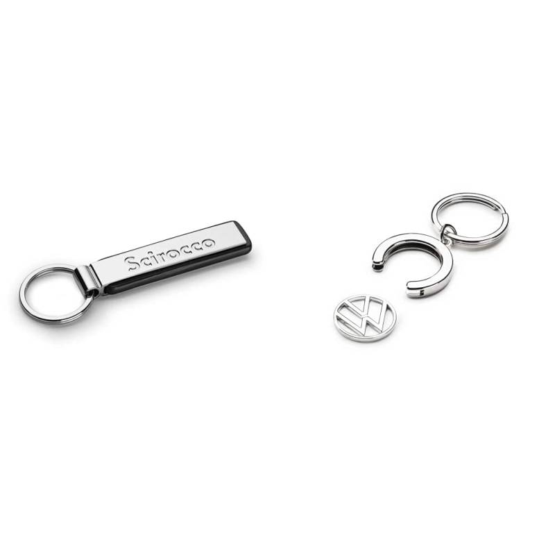 Volkswagen 000087010HYPN Schlüsselanhänger Scirocco Schriftzug Keyring Metall Anhänger, Silber & 000087010BT Schlüsselanhänger Pfandchip Einkaufswagenchip Keyring Anhänger, mit neuem VW Logo von Volkswagen