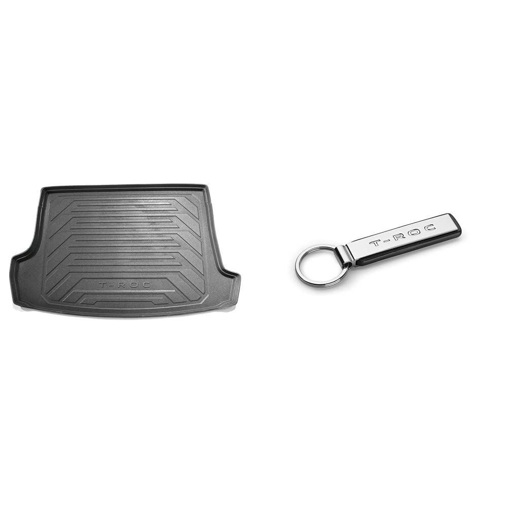 Volkswagen 2GA061160 Gepäckraumeinlage T-Roc Kofferraumeinlage (für variablen Ladeboden) & 2GA087010 T-ROC Original VW Schlüsselanhänger Keyring Metall Anhänger Silber schwarz von Volkswagen