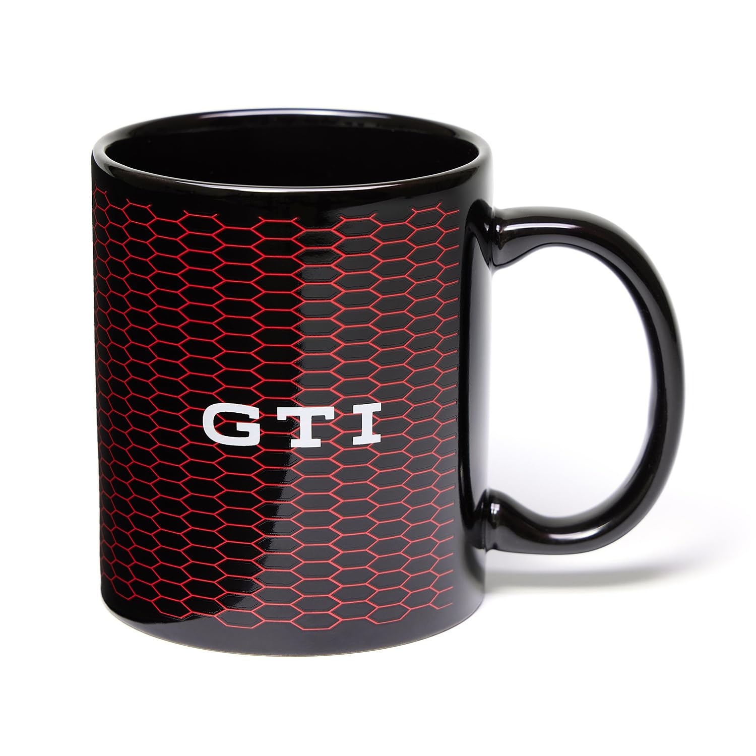 Volkswagen 3A5069601 Tasse Becher 300ml Kaffeetasse, Keramik, schwarz, mit GTI Schriftzug und rotem Wabenmuster von Volkswagen