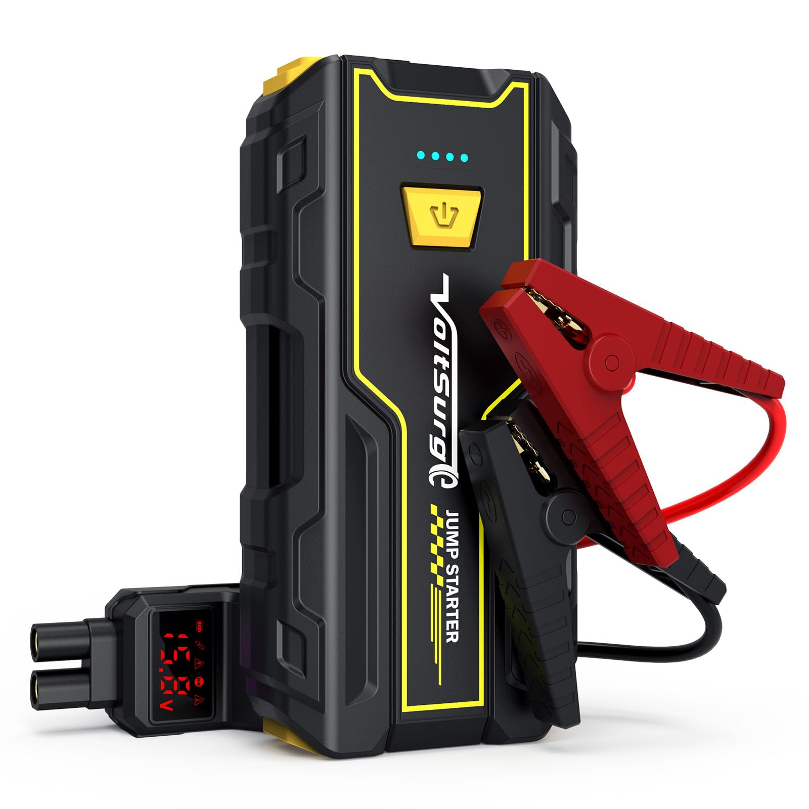 Starthilfe für Autobatterie, 2000 A, tragbar, Notfall-Starthilfe für Autos, Booster für Benzinmotoren bis zu 7,0 l Ges oder 5,5 l, Diesel, 12 V, Notfall-Starthilfe, Jump Starter, LED-Taschenlampe von VoltSurge