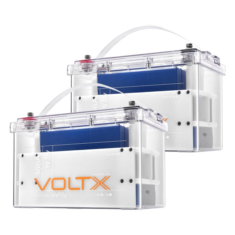 VoltX LiFePO4 100Ah 12V [2 Pack] Lithium Batterie Heizfunktion 100A BMS 2560Wh Kapazität LiFePO4 Akku Deep Cycle mit 4000+ Tiefzyklus für Wohnmobil, Solare Heimanlagen, Camping, Boot von VoltX