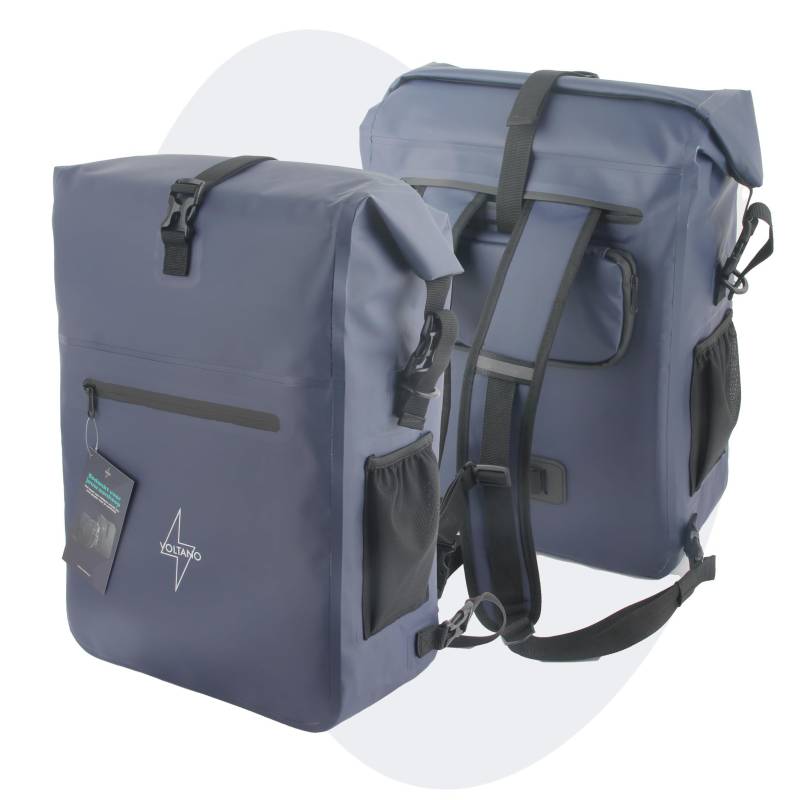 Voltano - 2in1 Fahrradtasche Geeignet als Gepäckträgertasche und Rucksack - Marineblau Fahrradtasche - 100% wasserdicht - 28 Liter von Voltano