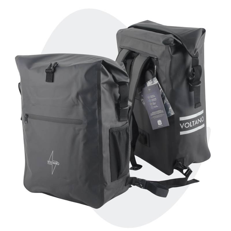 Voltano - 2in1 Fahrradtasche Geeignet als Gepäckträgertasche und Rucksack - Schwarz Fahrradtasche - 100% wasserdicht - 28 Liter von Voltano