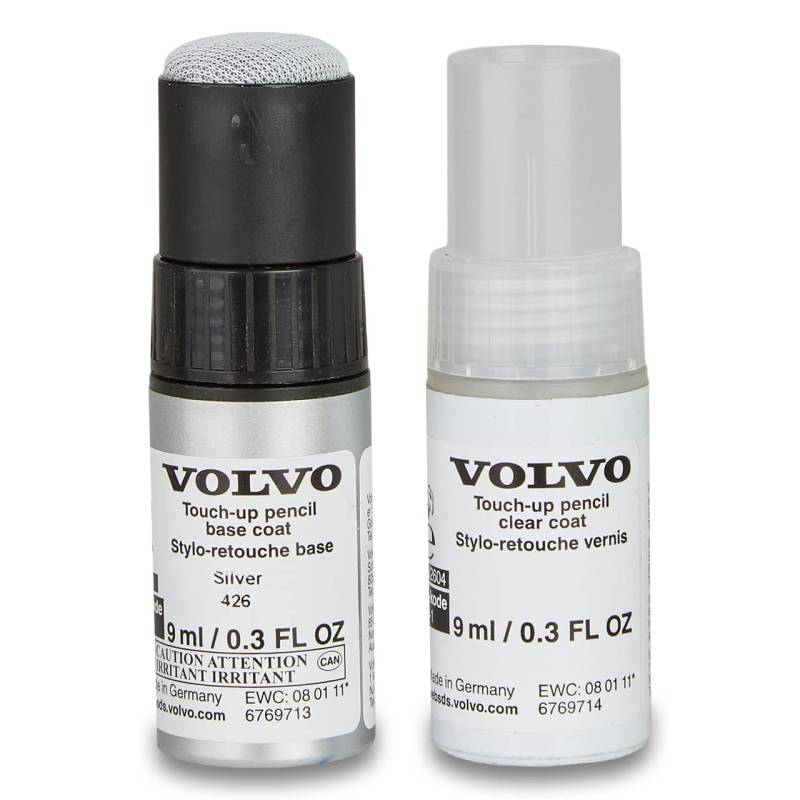 Volvo Original 426 Silver Metallic Lackstift Set - 9ml Basislack, 9ml Klarlack - Lackreparatur Set Ausbesserungslack Silber 31266481 von Volvo