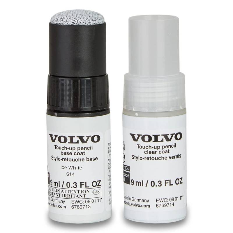 Volvo Original 614 Ice White Lackstift Set - 9ml Basislack, 9ml Klarlack - Lackreparatur Set Ausbesserungslack weiß 31266542 von Volvo