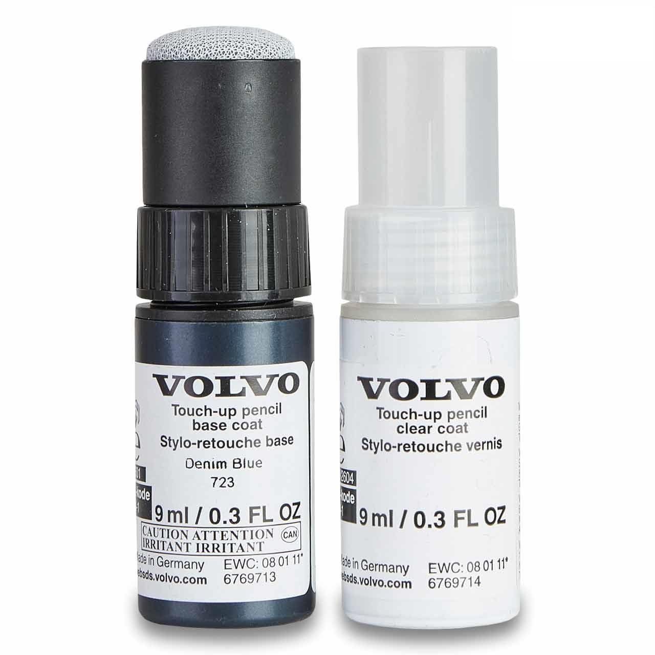 Volvo Original 723 Denim Blue Metallic Lackstift Set - 9ml Basislack, 9ml Klarlack - Lackreparatur Set Ausbesserungslack blau 31442292L8 von Wenoker