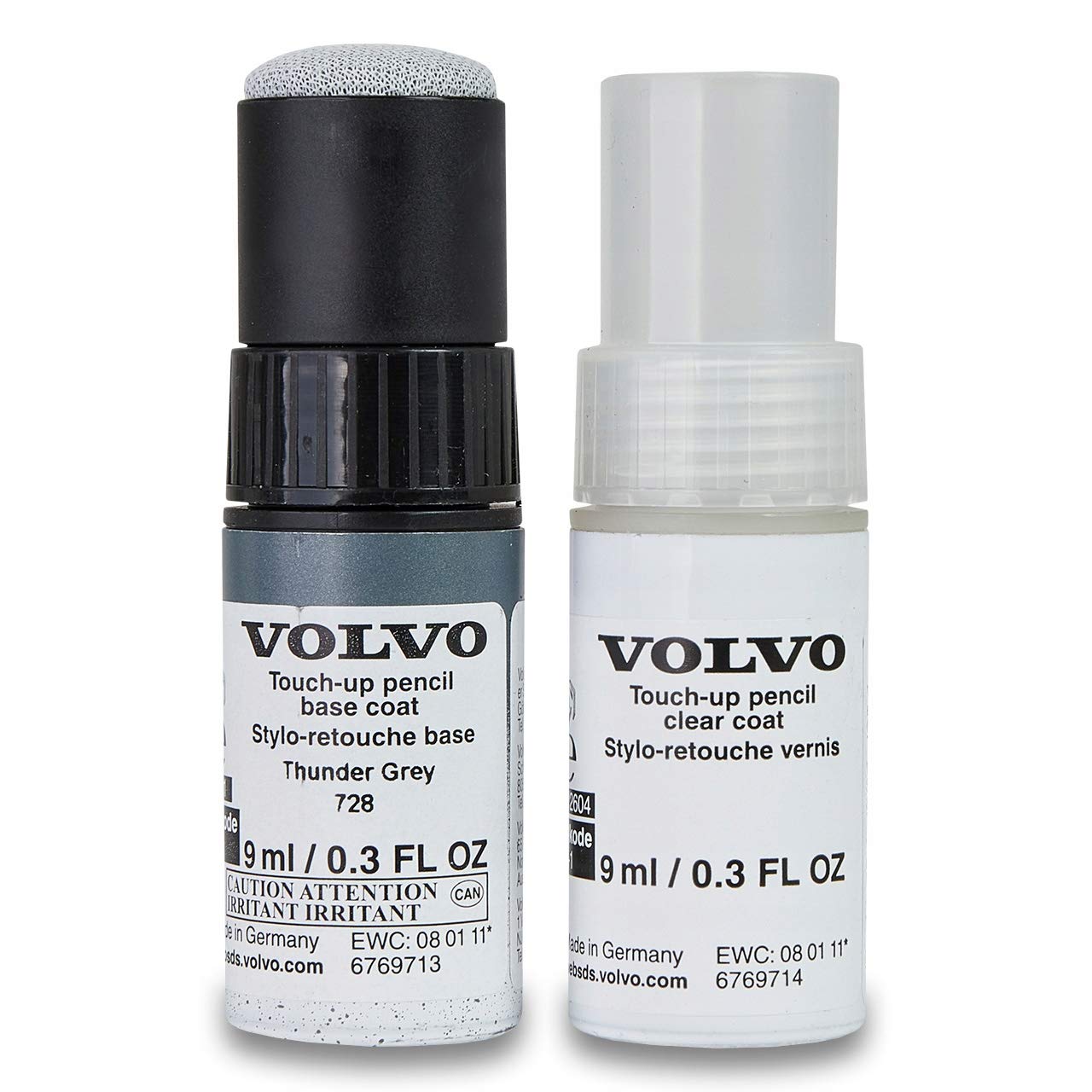 Volvo Original 728 Thunder Grey Lackstift Set - 9ml Basislack, 9ml Klarlack - Lackreparatur Set Ausbesserungslack grau 32244370 von Volvo