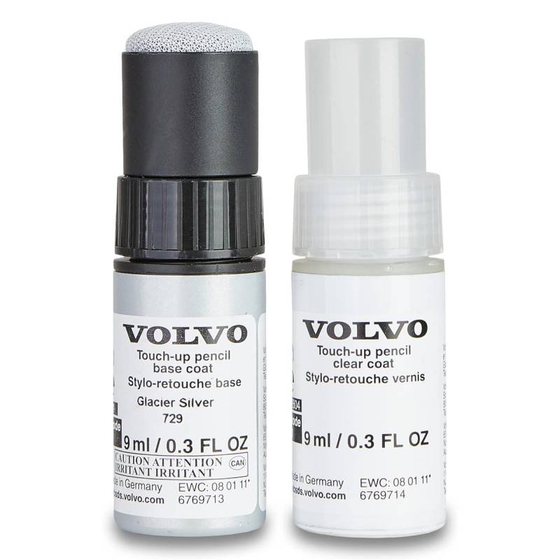 Volvo Original 729 Glacier Silver Metallic Lackstift Set - 9ml Basislack, 9ml Klarlack - Lackreparatur Set Ausbesserungslack Silber 32244371 von Volvo