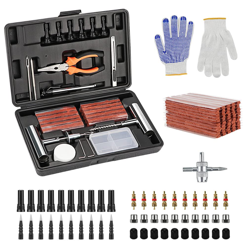 Reifen Reparatur Set Reifenreparaturset 120tlg Auto Reifen Reparaturset, mit Reifendruckmesser, Handschuhe, Flicken Satz, Autoreifen Flickzeug Pannenset, für Motorrad PKW LKW Traktor Fahrräder usw. von VonLux