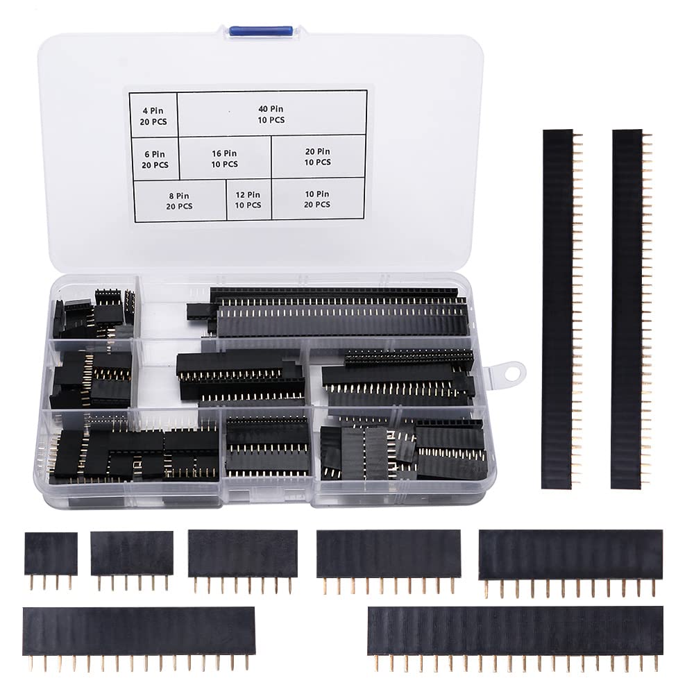 VooGenzek 120 Stück 2.54mm Gerade Einreihige Stapelbare Buchsenleiste, Gerade Einreihige Platine Weibliche Stiftleiste Sockel Steckerleiste, für Arduino Stackable Shield (4/6/8/10/12/16/20/40 Pin) von VooGenzek