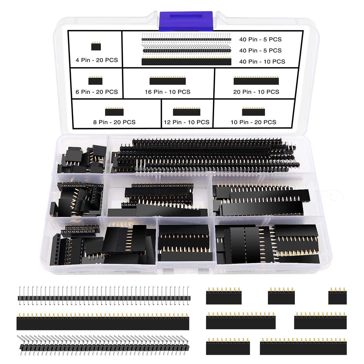 VooGenzek 130 Stück 2.54mm Gerade Einreihige Stapelbare Buchsenleiste, Gerade Einreihige Platine Weibliche Stiftleiste Sockel Steckerleiste, für Arduino Stackable Shield (4/6/8/10/12/16/20/40 Pin) von VooGenzek