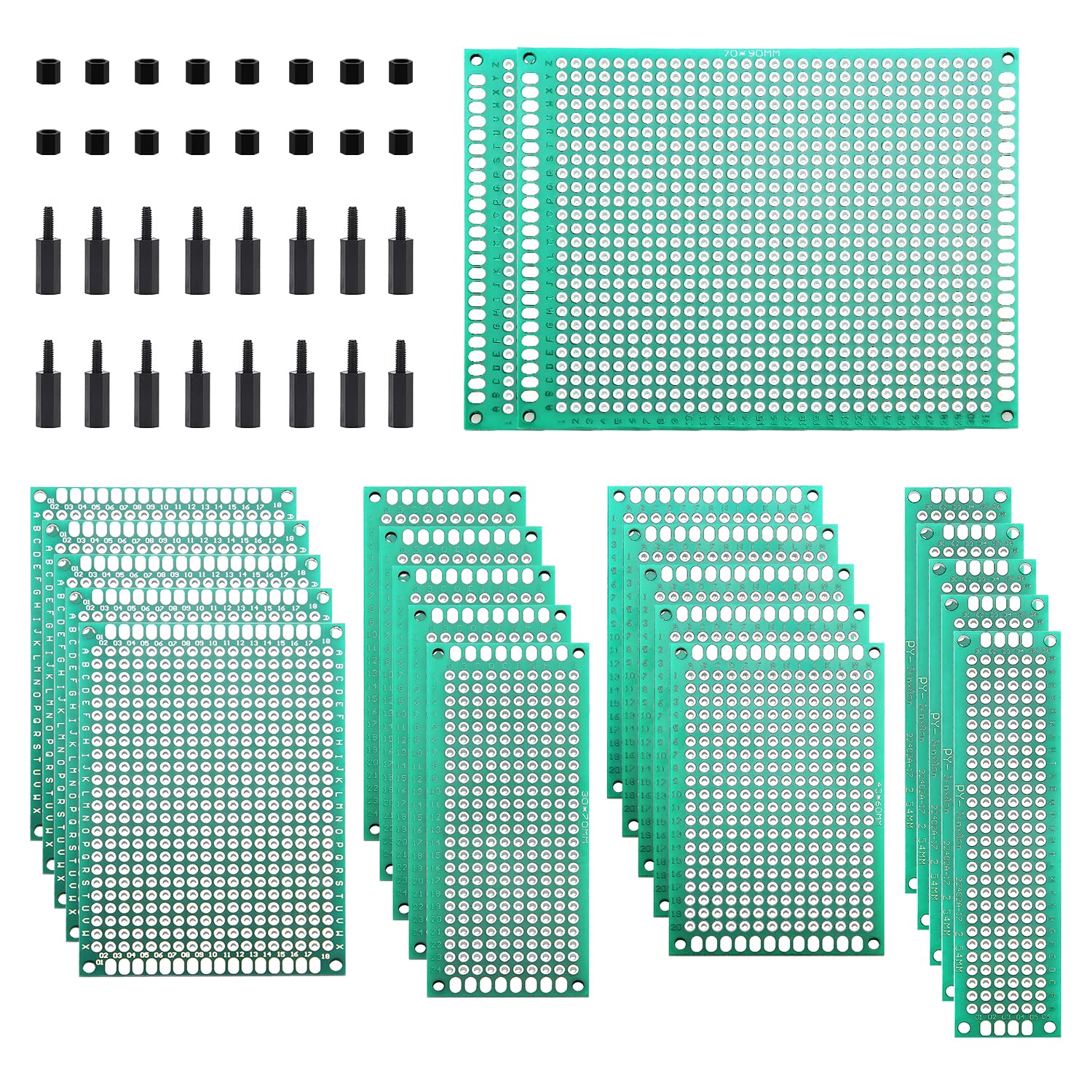 VooGenzek 38 Stück PCB Board Kits, 22 Stück Doppelseitige Leiterplatten Prototypkarten + 16 Stück Nylonsäule von VooGenzek