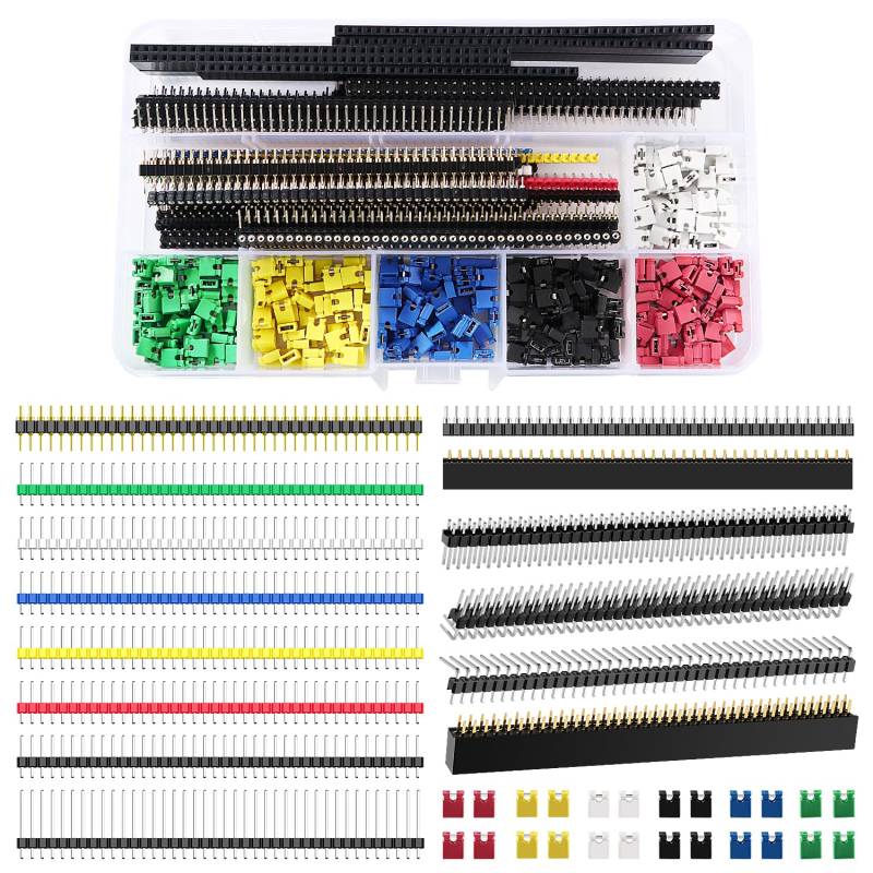 VooGenzek 395 Stücke Farbiges Pin Header Kit, Platine Stiftleiste Männlich und Weiblich, 2.54mm Kurzschluss Jumper Kappen, PCB Board Pin Header Steckerleiste, Jumper Kappen 2.54mm von VooGenzek