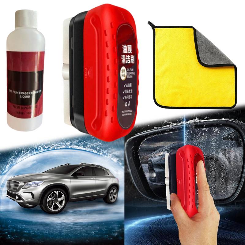 Automotive Oil Film Cleaning Brush,Car Glass Oil Film Cleaner, Seedhubdok Glass Cleaning Board, Wemas Glass Cleaning Board,Car Oil Film Cleaning Brush (1PCS Brushes+Refill Liquid+Towel) von Vopetroy