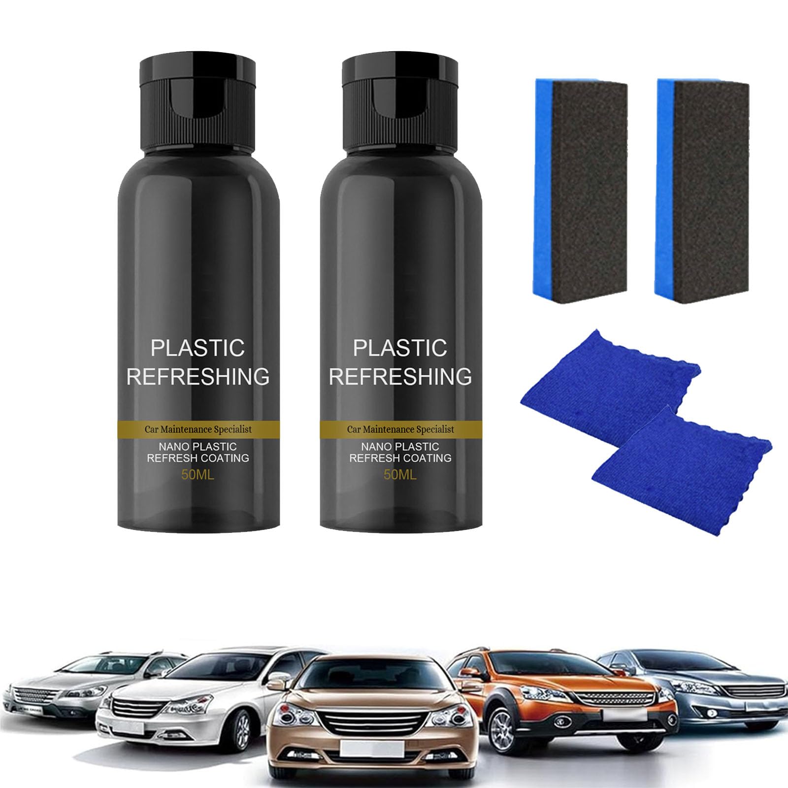 Benighty Plastic Revitalizing Coating Agent for Cars,Plastic Restorer for Cars,Plastic Recycled Coating Agent, Nano Plastic Revitalizing Refreshing Coating Agent (2 Set,50ML) von Vopetroy