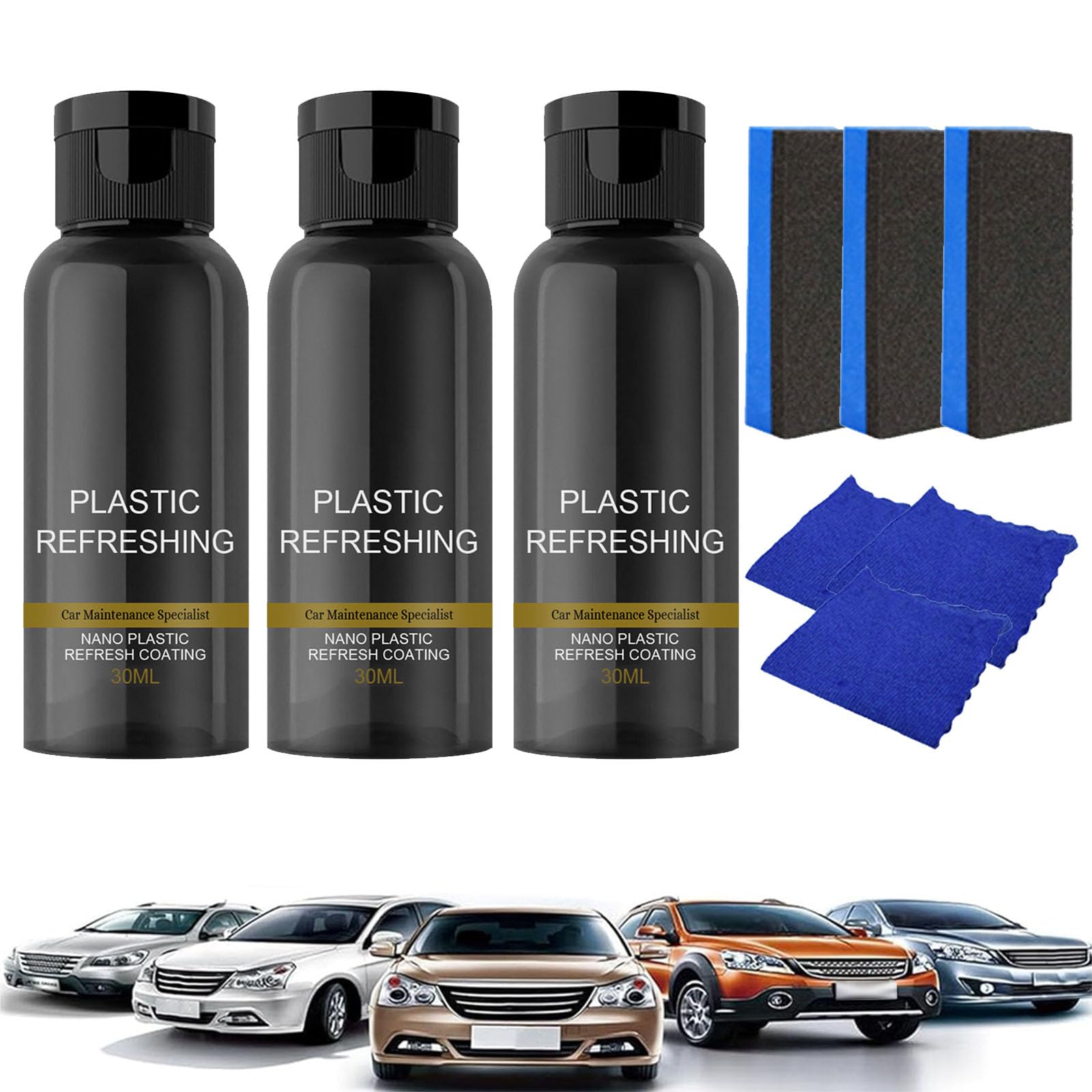 Benighty Plastic Revitalizing Coating Agent for Cars,Plastic Restorer for Cars,Plastic Recycled Coating Agent, Nano Plastic Revitalizing Refreshing Coating Agent (3 Set,30ML) von Vopetroy