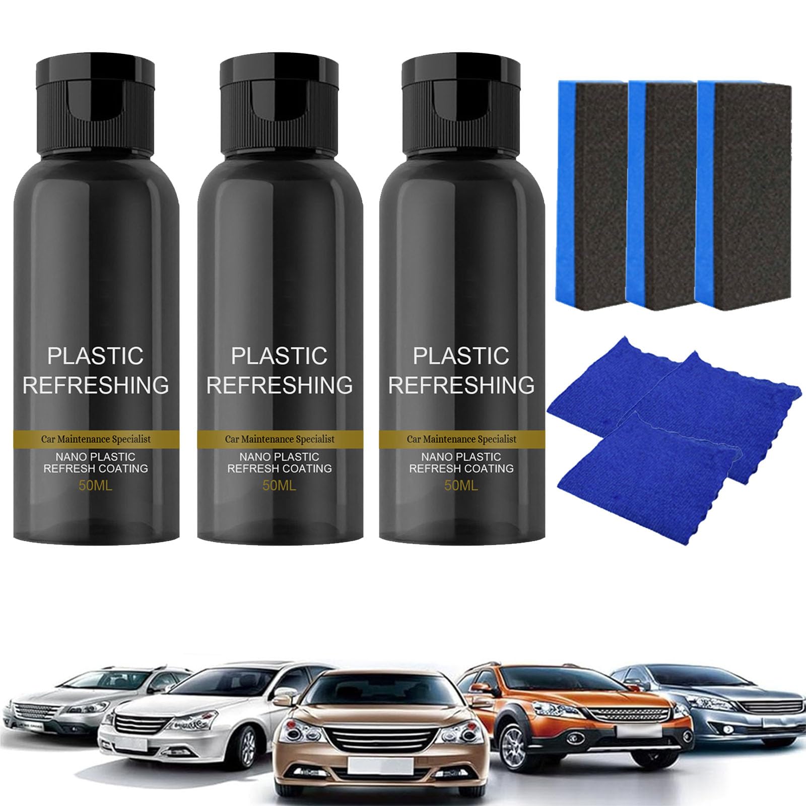 Benighty Plastic Revitalizing Coating Agent for Cars,Plastic Restorer for Cars,Plastic Recycled Coating Agent, Nano Plastic Revitalizing Refreshing Coating Agent (3 Set,50ML) von Vopetroy