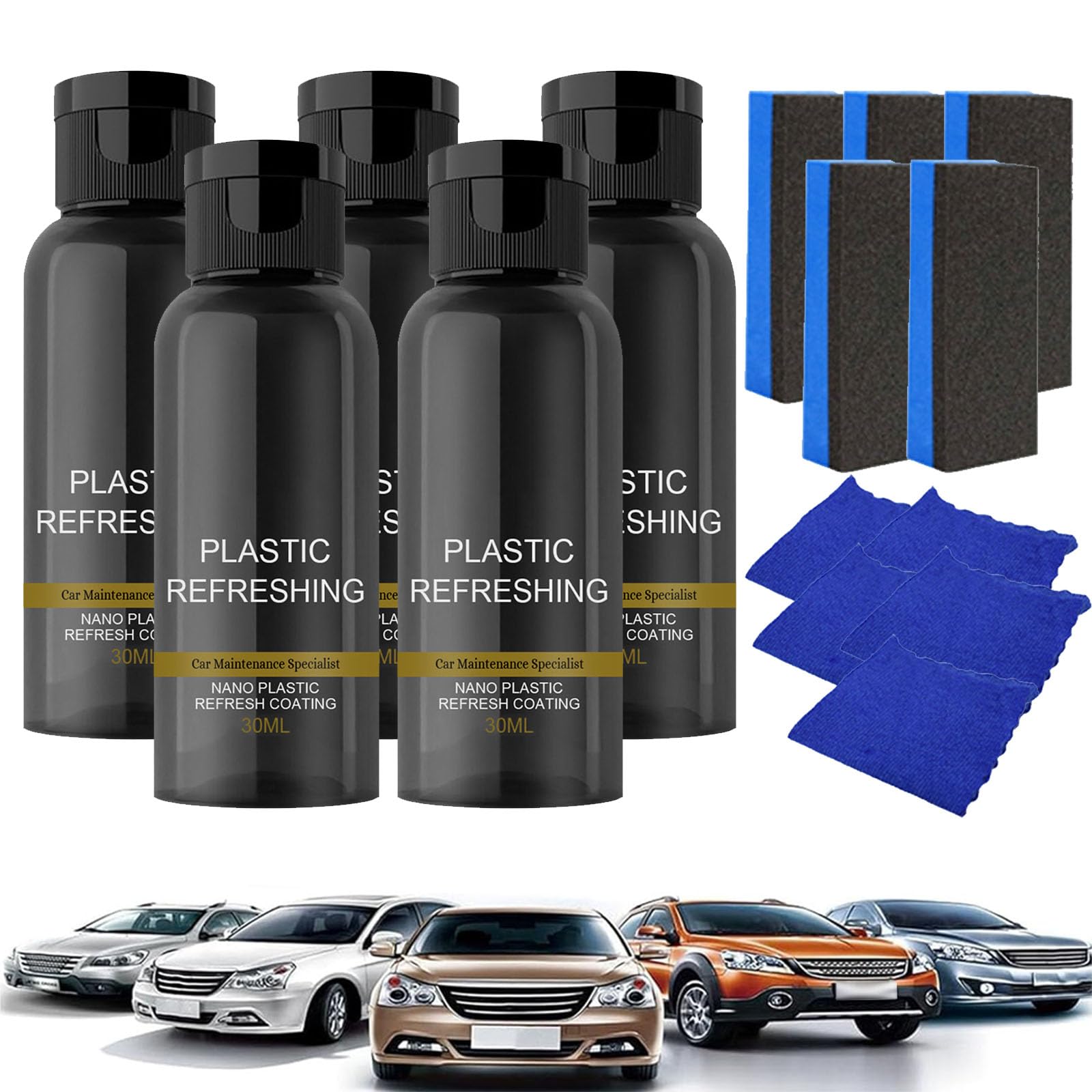 Benighty Plastic Revitalizing Coating Agent for Cars,Plastic Restorer for Cars,Plastic Recycled Coating Agent, Nano Plastic Revitalizing Refreshing Coating Agent (5 Set,30ML) von Vopetroy