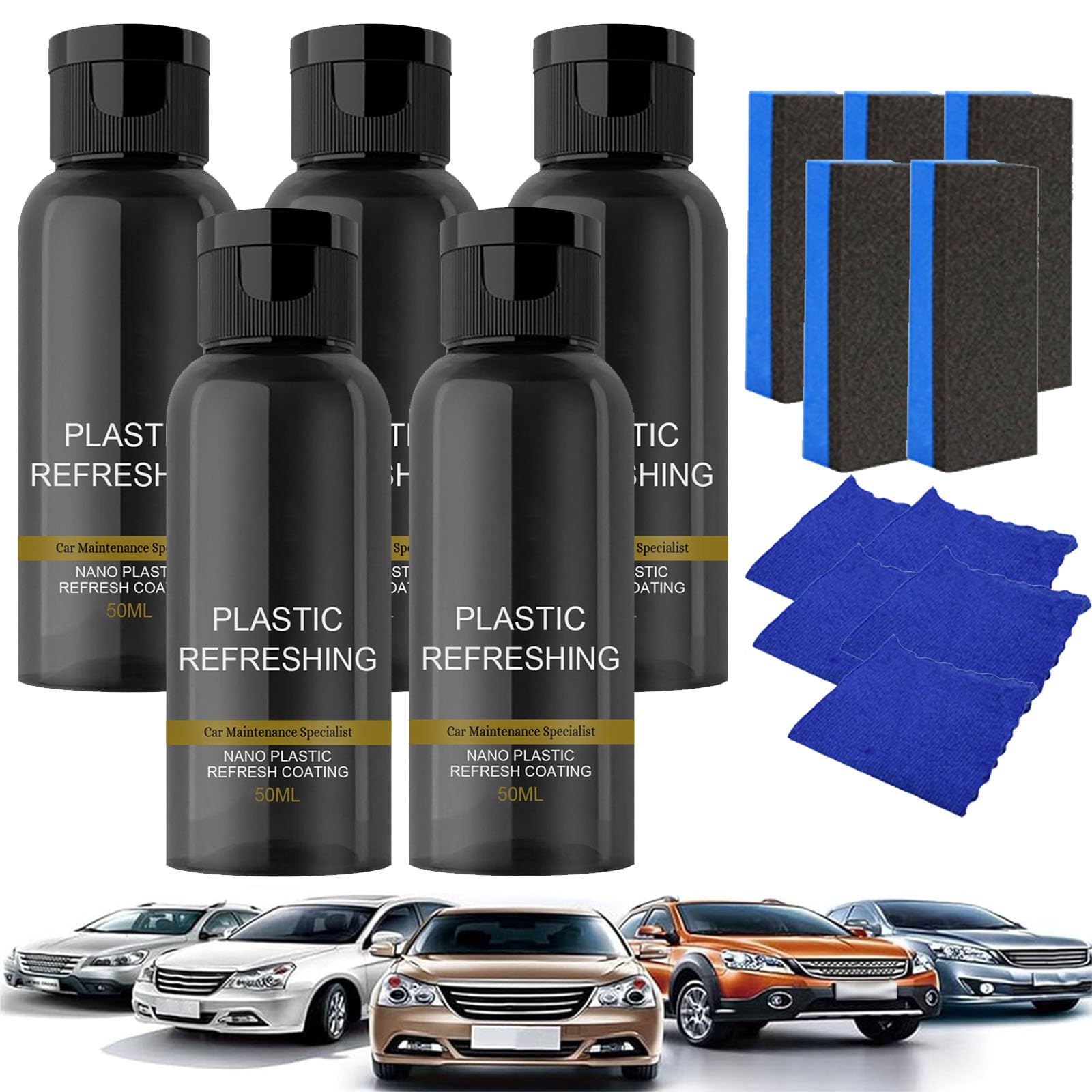 Benighty Plastic Revitalizing Coating Agent for Cars,Plastic Restorer for Cars,Plastic Recycled Coating Agent, Nano Plastic Revitalizing Refreshing Coating Agent (5 Set,50ML) von Vopetroy