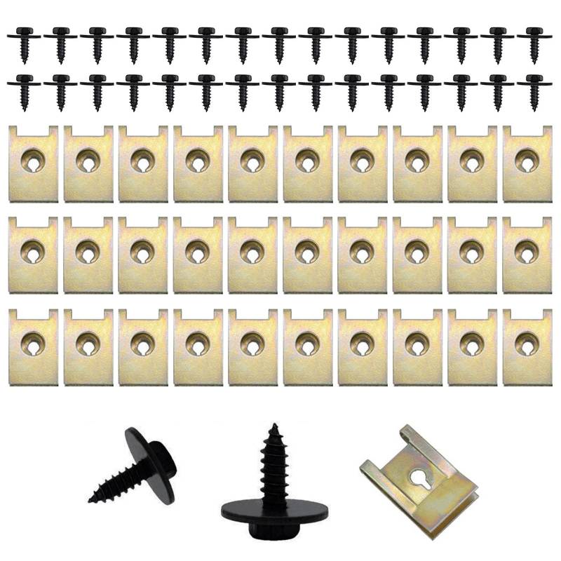 Vordpe 60 Stück Schraube Mutter Clip Kit, Kohlenstoffstahl Blechmutter, Karosserie Clips, Schrauben mit Dichtung, Blechschrauben für Radlauf-Abdeckung, Unterboden Fender von Vordpe