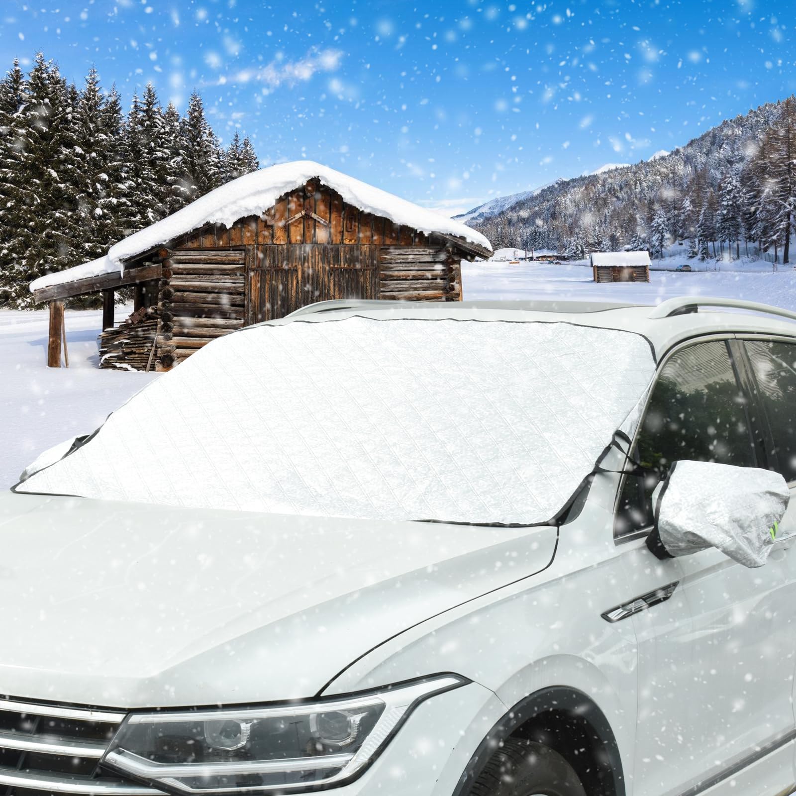 Frontscheibenabdeckung, Vothen Windschutzscheibe Abdeckung Auto Winter mit Seitenspiegelabdeckung, Scheibenabdeckung mit 5 Magnet Fixierung für Auto/SUVS (147x116cm), Gegen Schnee, EIS, Frost von Vothen