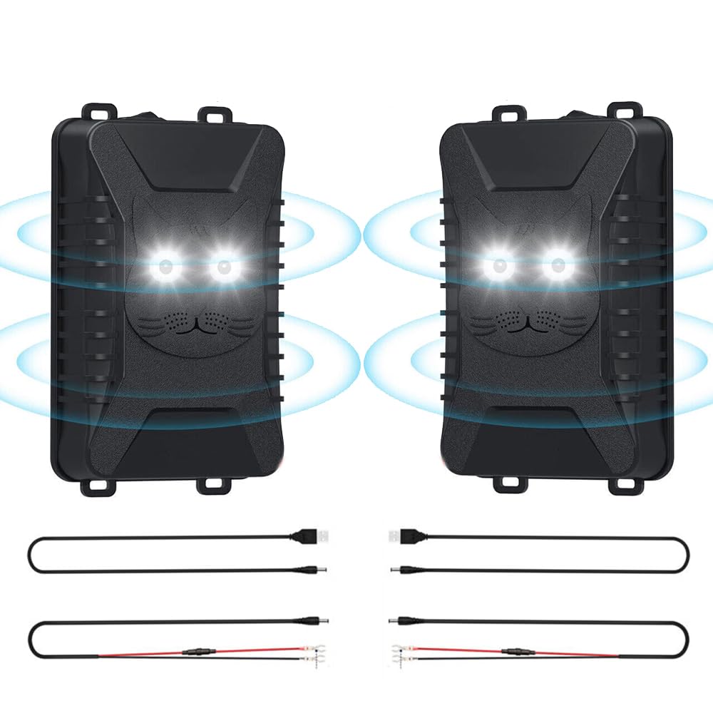 2 Stk. Marderschreck Ultraschall mit LED Blitzlicht Marder-Frei für 40-60m² Marderabwehr Batteriebetrieben / USB / Anschluss Autobatterie Marderschutz für KFZ, Motorraum, Dachboden, Haus, Garten, Auto von Vrietina