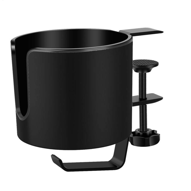 Desk Cup Holder, 2-in-1 Table Cup Holder Clamp, Anti-Spill Tableside Cup Holder, Clamp-On Desk Organizer with Rotatable Headphone Hanger for Home, Workplace, Seat and Desk, Anti-Spill Cup Holder von Vriusi