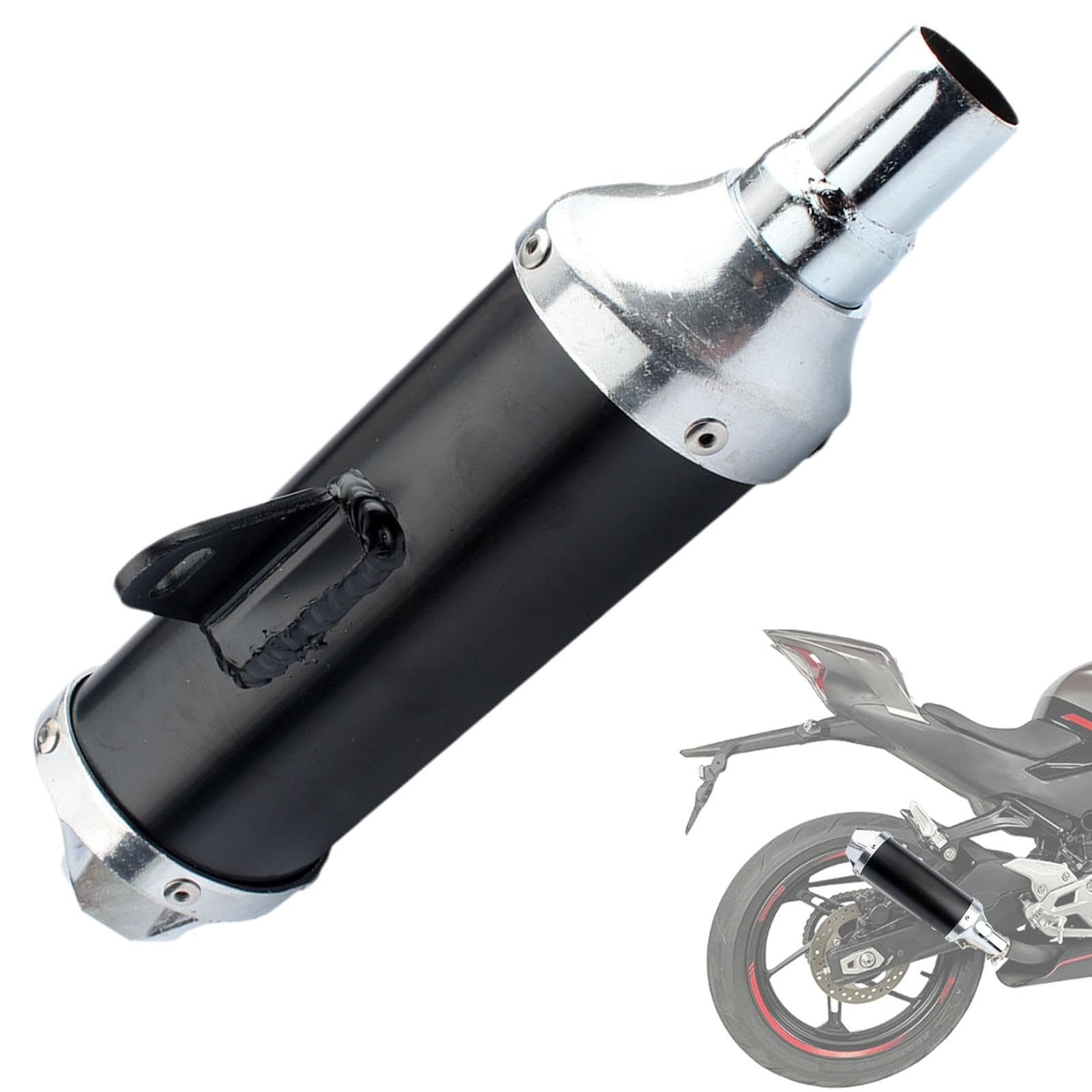 Vriusi Customized Motorcycle Muffler, Heavy Duty Motorcycle Exhaust, Versatile Exhaust, Loud Exhaust Muffler Fit for 28mm Exhausts Pipe. Fit for 50cc 110cc 125cc for Motorcycles Black and Silver von Vriusi