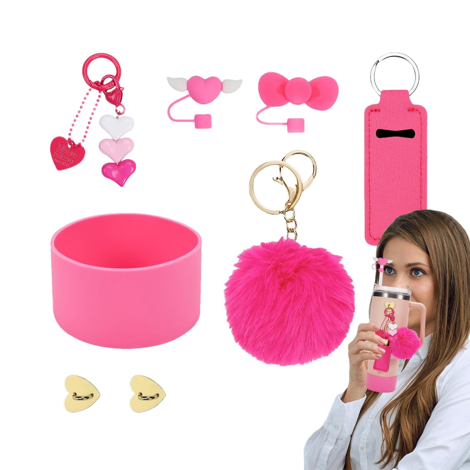 Vriusi Wasserflaschen-Becher-Zubehör-Set, Wasserflaschen-Zubehör-Set für Becher, 8X Tassen-Charm-Set, Tassenanhänger für 30-Unzen- und 40-Unzen-Becher, einschließlich Lippenstifthalter, von Vriusi